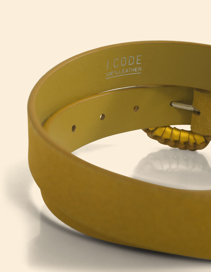 Ceinture en daim jaune avec boucle tressée I.Code-4