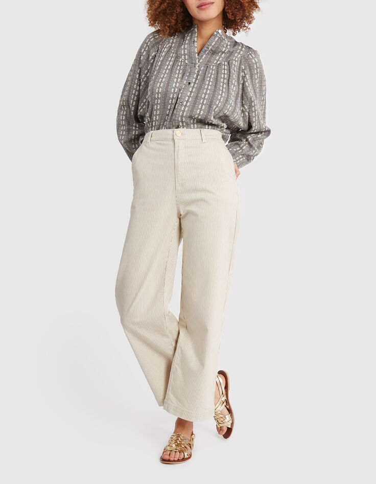 Pantalon large beige à fines rayures I.Code-2