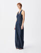 Mujer mono ancho de denim crudo sin mangas-4