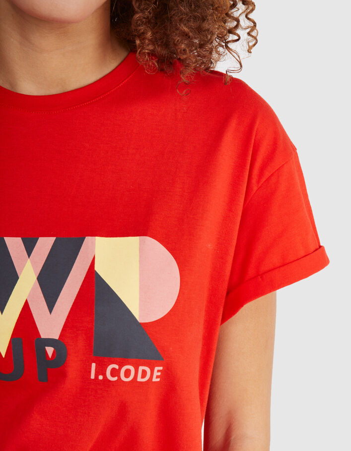 Karmijnrood T-shirt maxi tekst I.Code - I.CODE