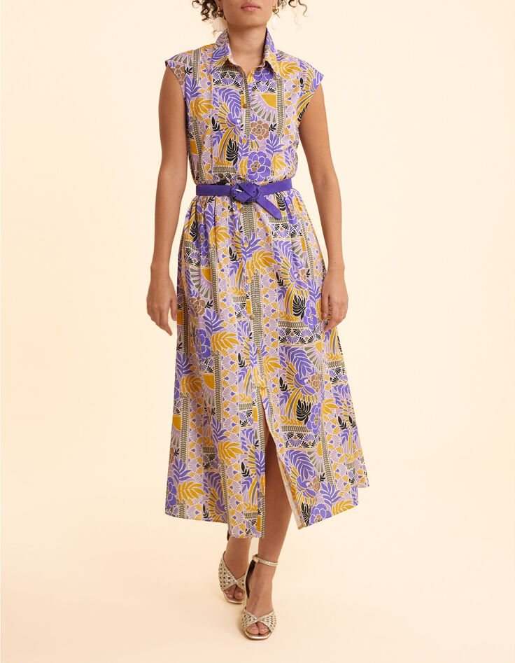 Robe chemise longue parme imprim&eacute; perroquets I.Code-6