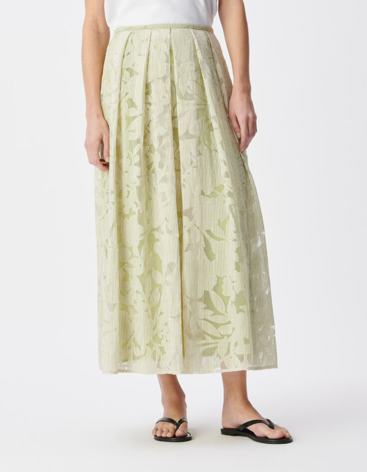 Falda floral de rayas verdes para mujer-4