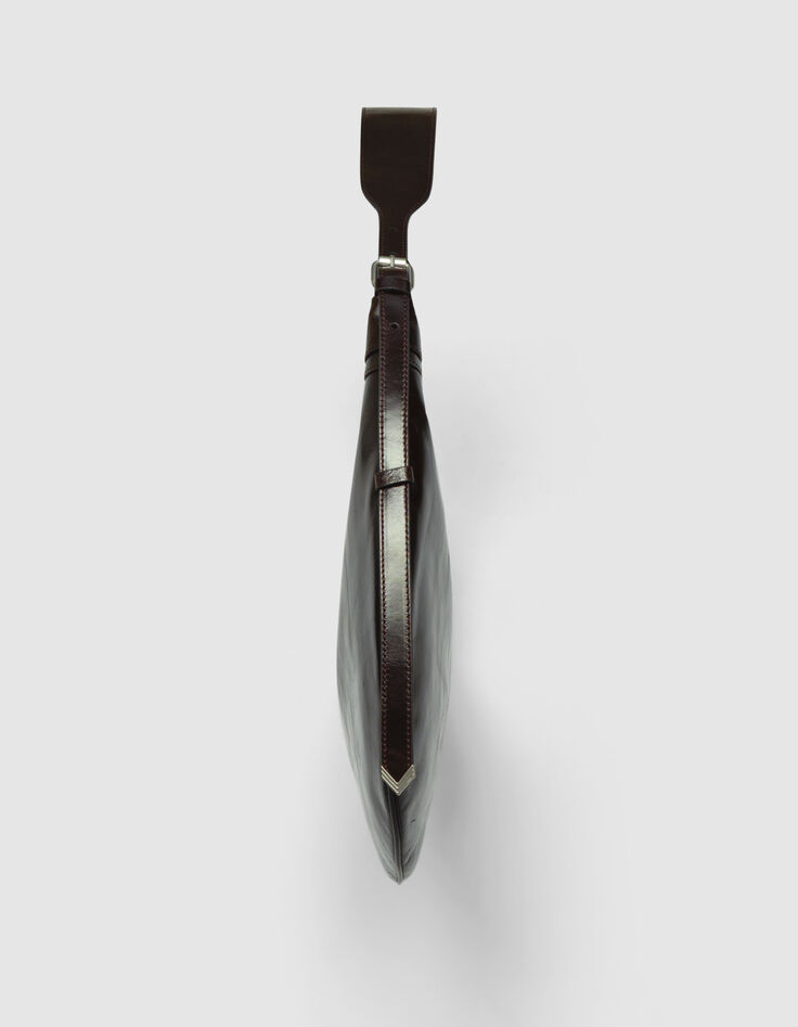 Braune Damenhalbmondtasche gl&auml;nzendes Allane-Leder-2