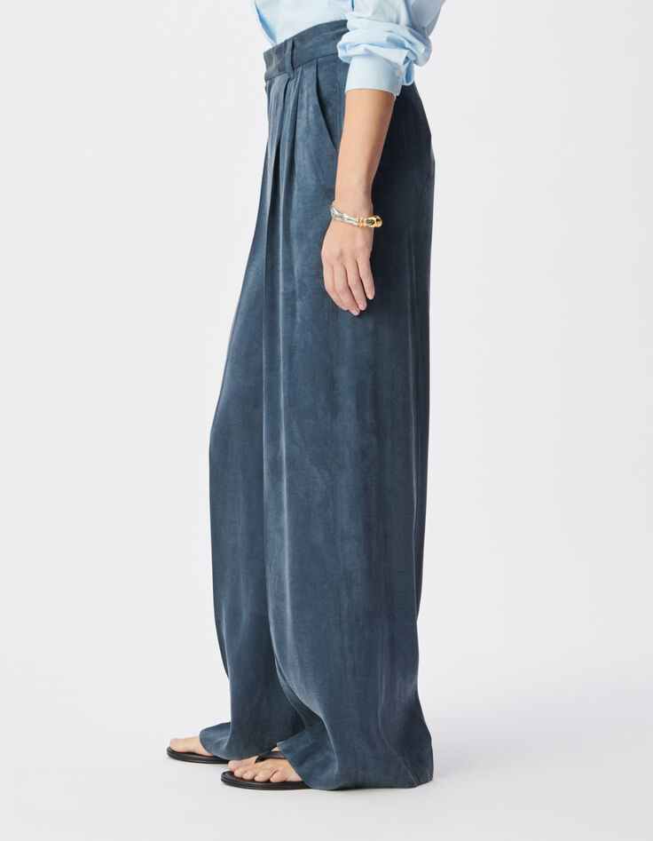 Dames Lyocell&reg;-mix marineblauwe getailleerde broek-4