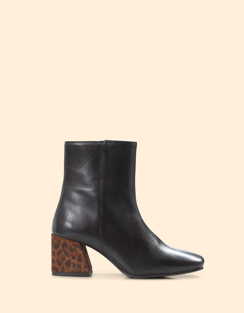Boots noirs cuir talon motif léopard I.Code