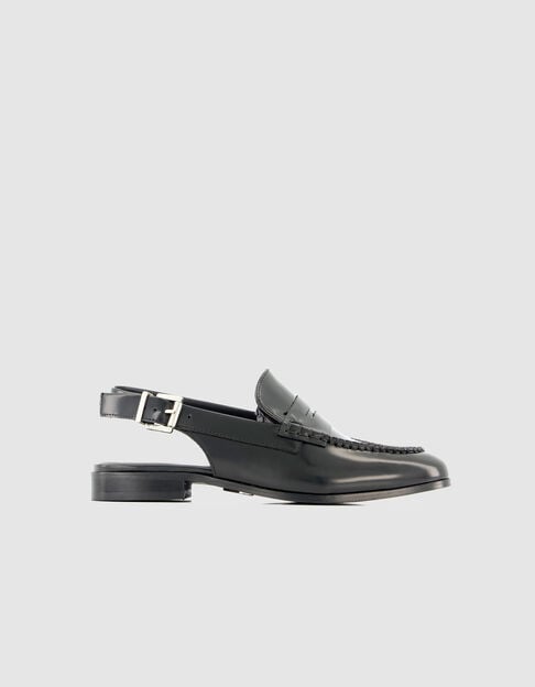 Schwarze Damen Leder Slingback Loafers - IKKS