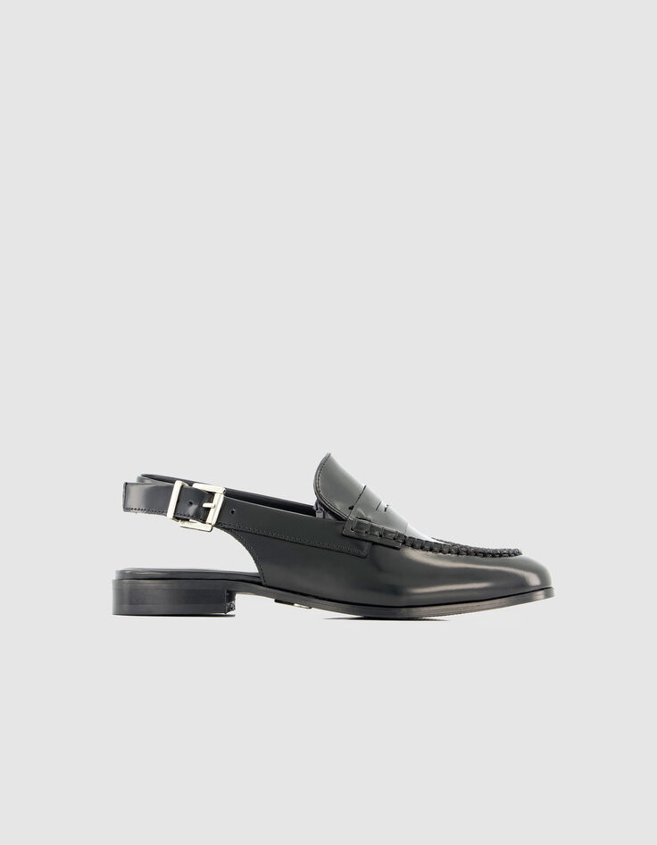 Schwarze Damen Leder Slingback Loafers-1