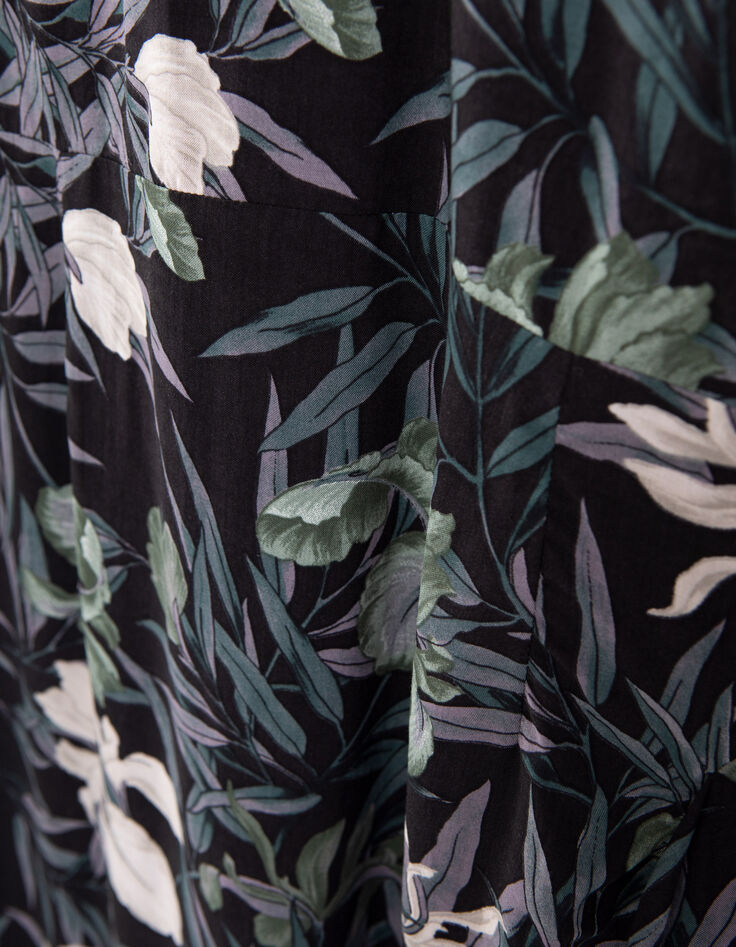 Schwarzes Midi-Damenkleid mit Orchideenprint-8