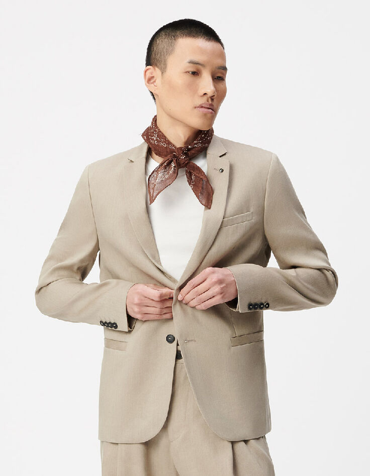 Dunkelbeige Anzugjacke aus Leinen f&uuml;r Herren-1