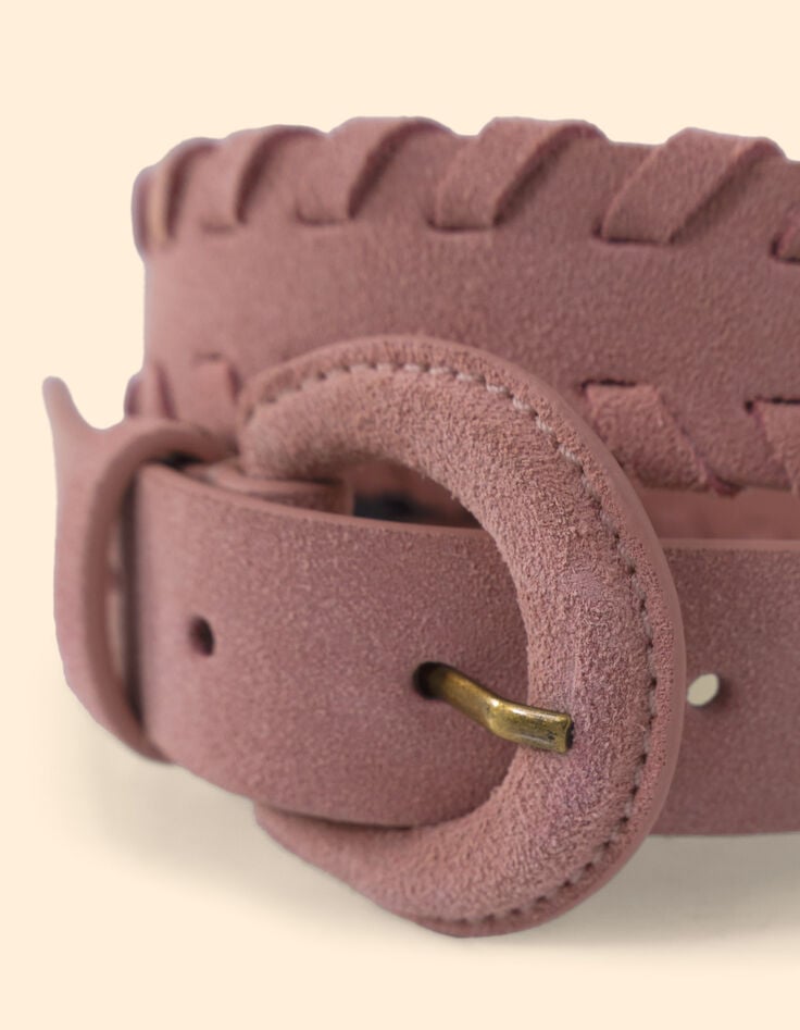 I.Code pink velour leather belt with braided edges-2 I.Code pink velour leather belt with braided edges-2