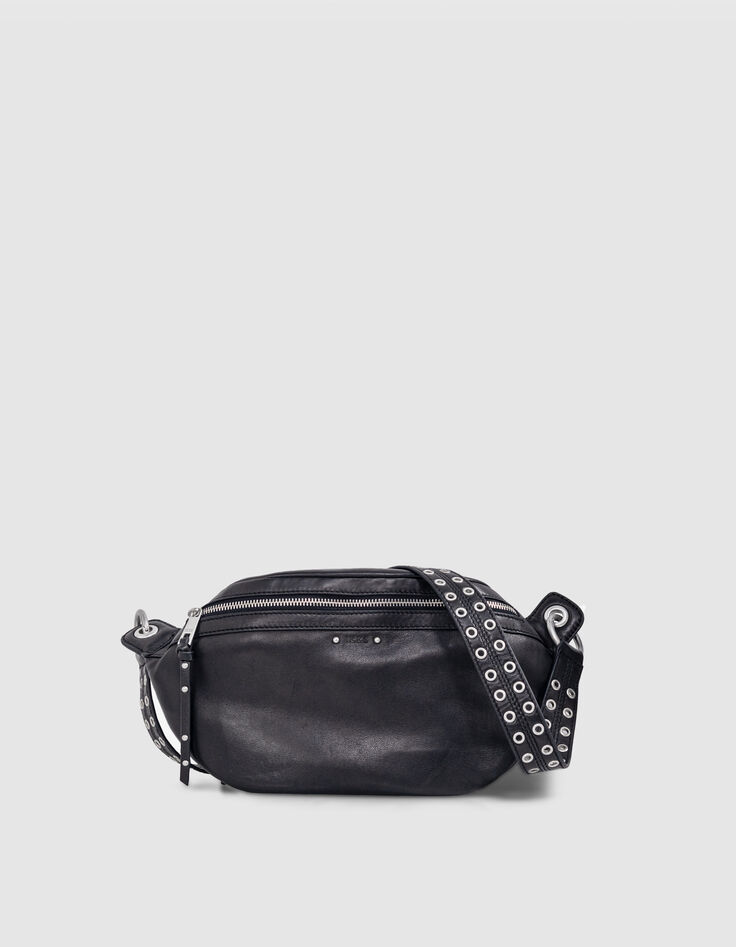 Damen 1440 schwarz Leder Bananentasche-1