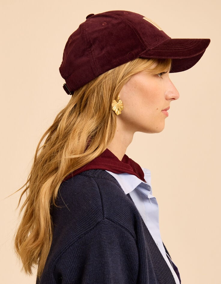 I.Code burgundy velvet cap with embroidered monogram-2