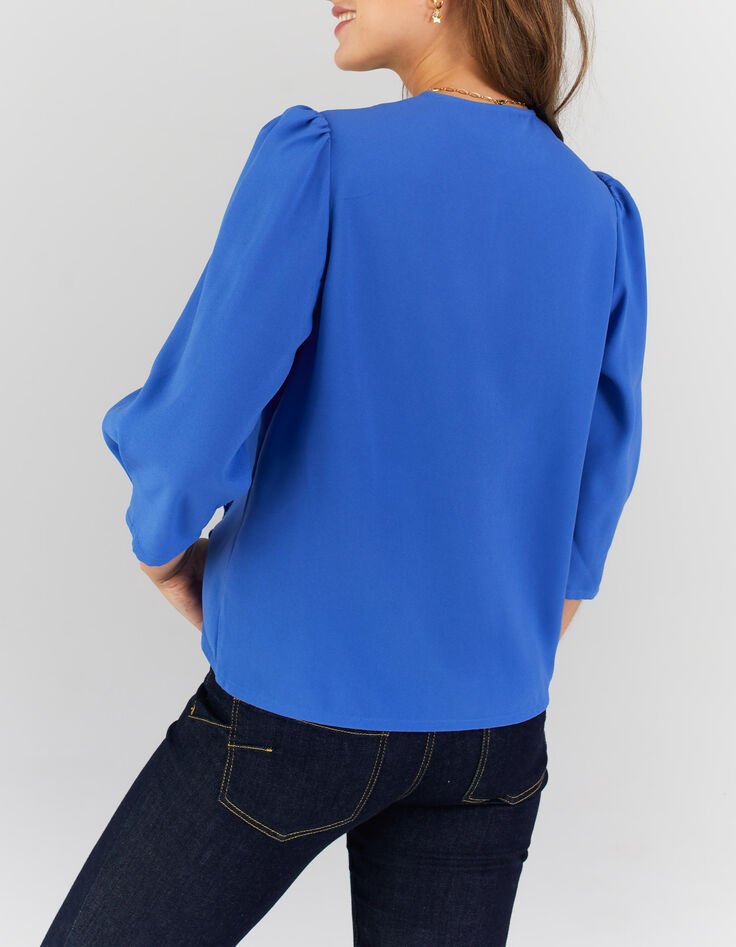 Kobaltblaue Bluse mit englischer Stickerei I.Code -3