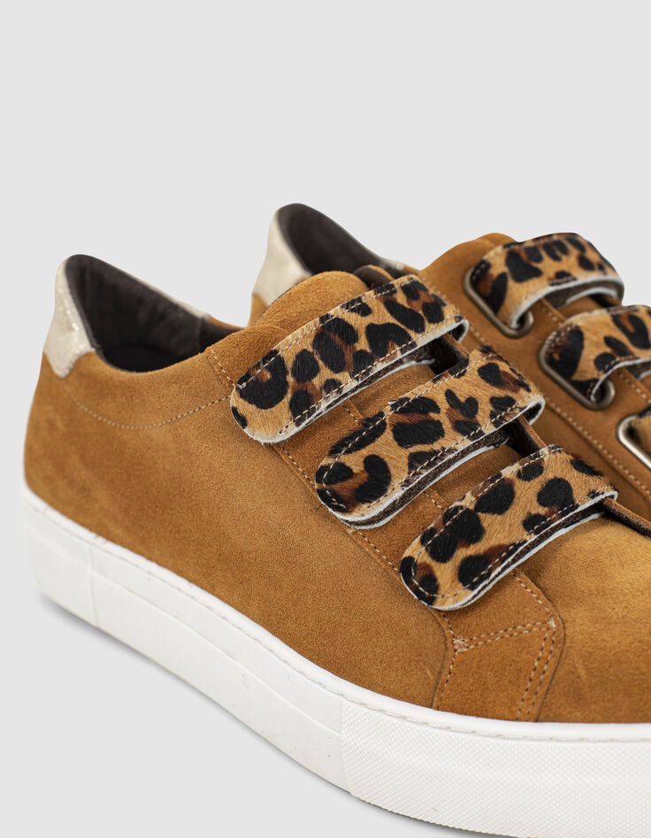 Geelbruine sneakers met velcro luipaard I.Code-3