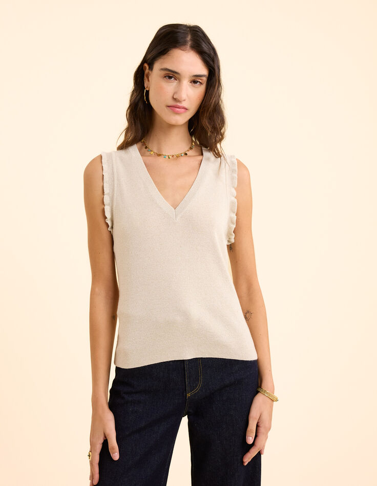 Pull doré sans manches tricot lurex I.Code-4 Pull doré sans manches tricot lurex I.Code-4