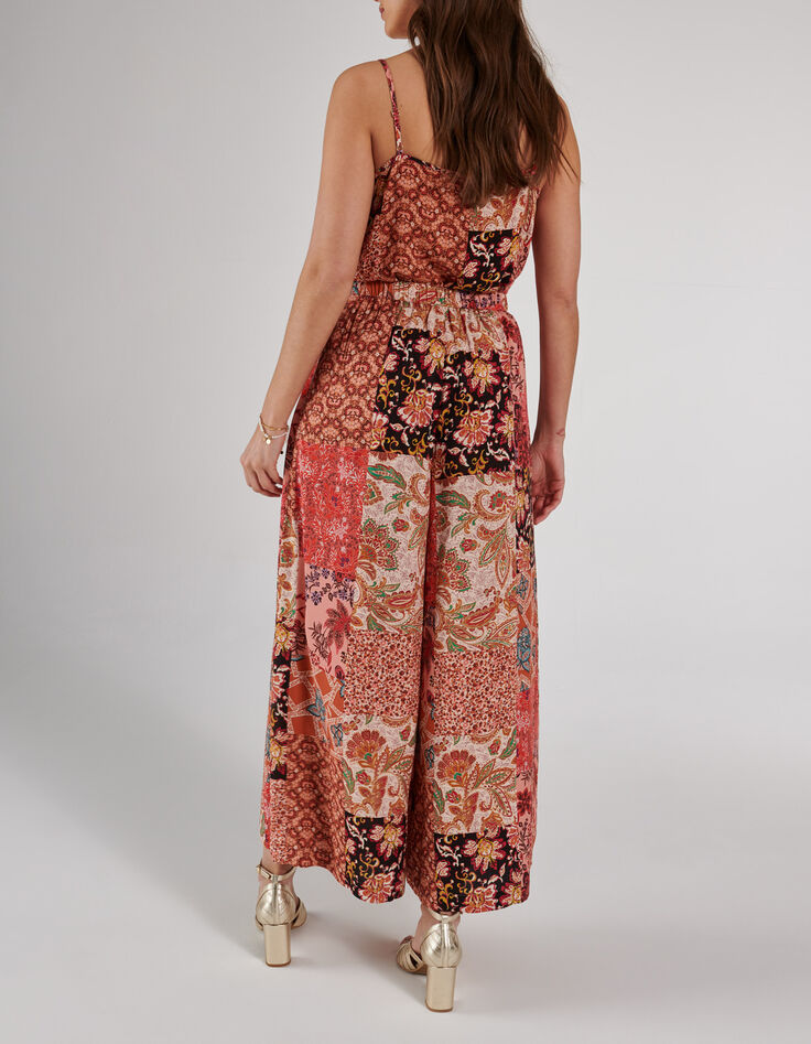Pantalon large rose thé imprimé patchwork floral I.Code-2