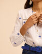 I.Code ecru blouse with blue flower embroidery-6