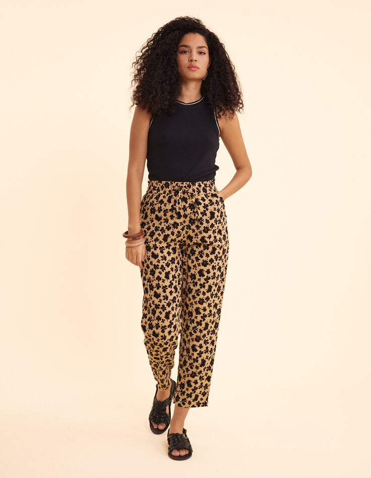 Beige broek bloemen-luipaardprint I.Code-3