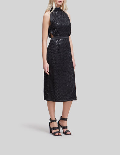 Schwarzes Damen-Midikleid mit Spitze amerikanische &Auml;rmel - IKKS