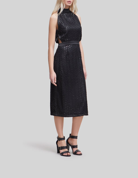 Schwarzes Damen-Midikleid mit Spitze amerikanische &Auml;rmel - IKKS