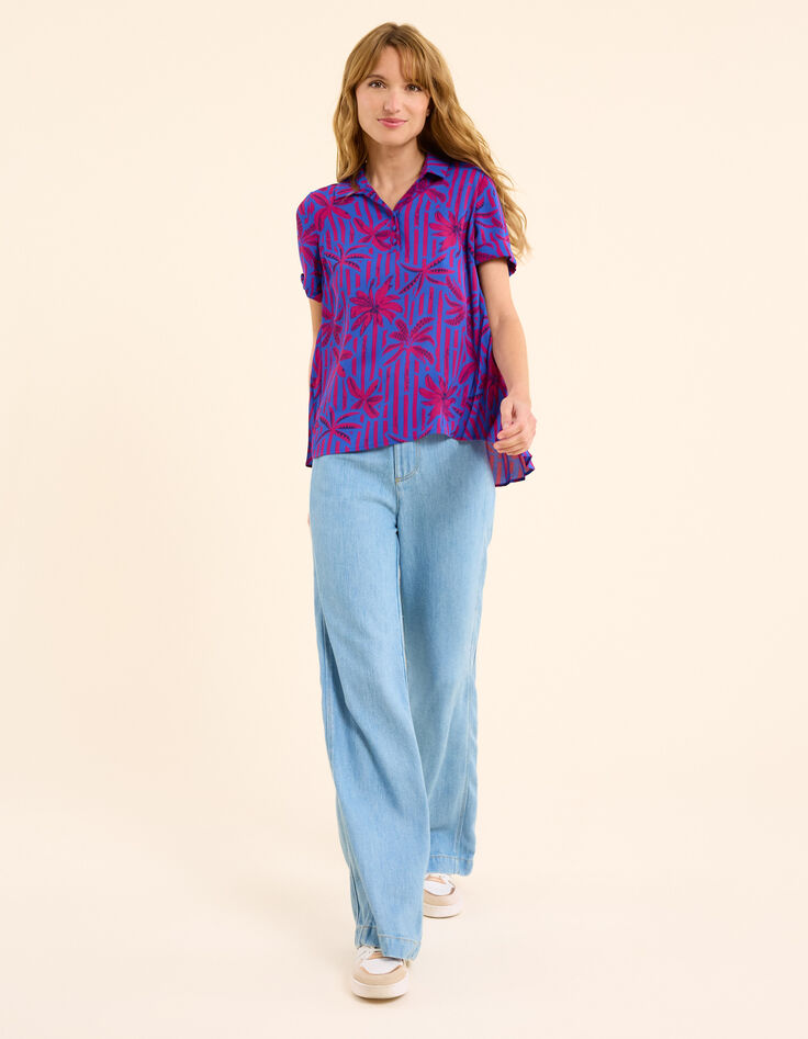 Indigo palm tree print top I.Code-3