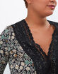 Top negro estampado flores retro I.Code-3