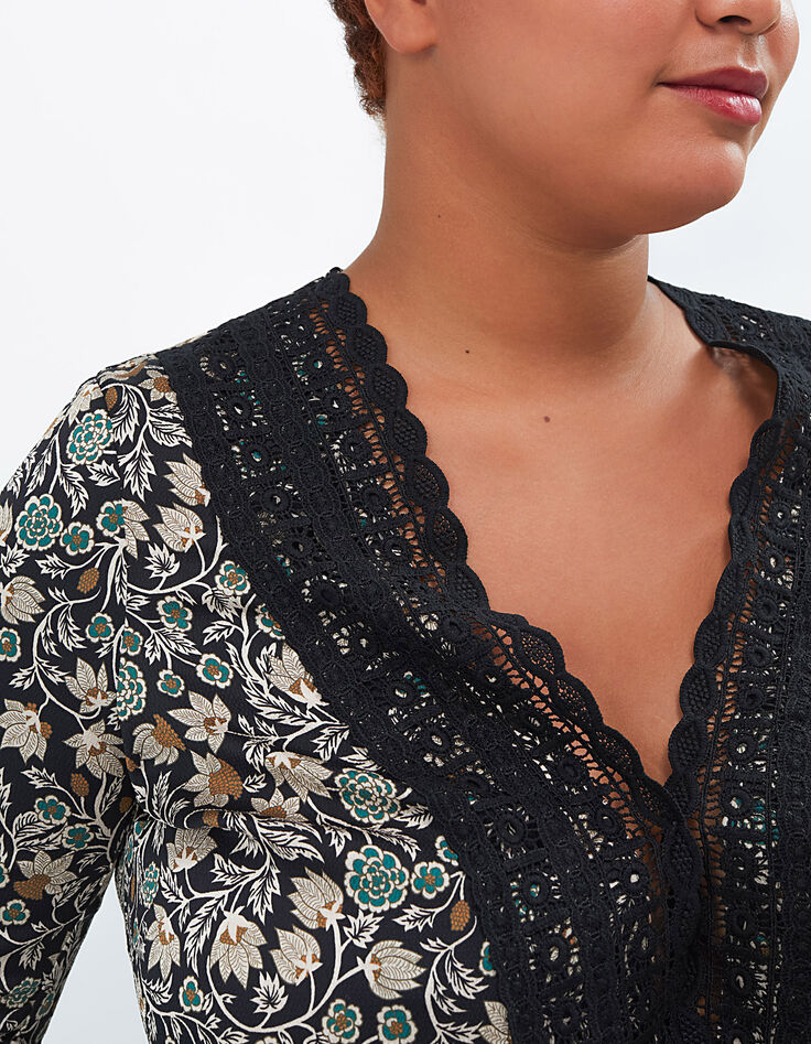 Top negro estampado flores retro I.Code-3