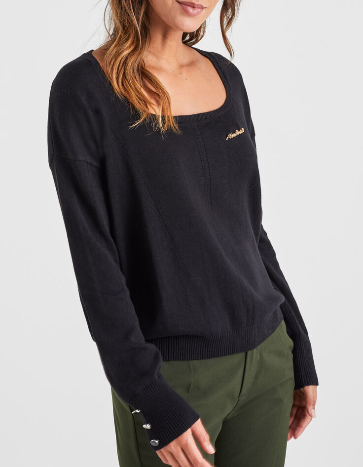 Pull noir tricot avec boutons manches I.Code-3 Pull noir tricot avec boutons manches I.Code-3
