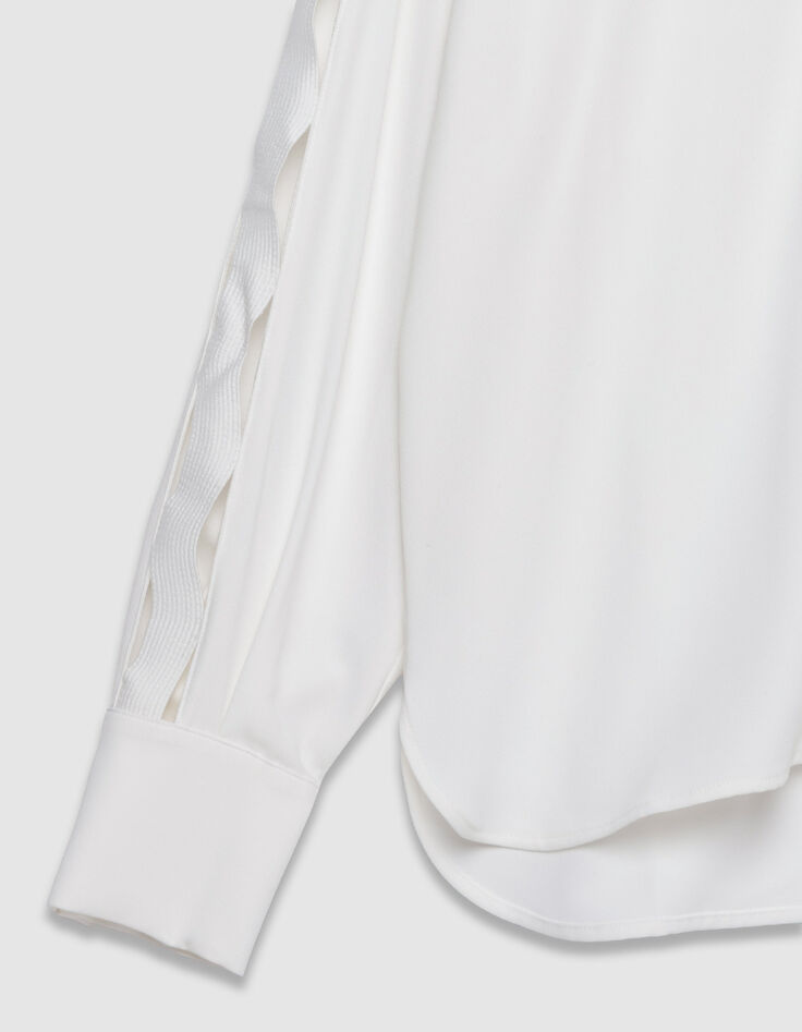 Wei&szlig;es lang&auml;rmeliges durchbrochenes Hemd f&uuml;r Damen-8