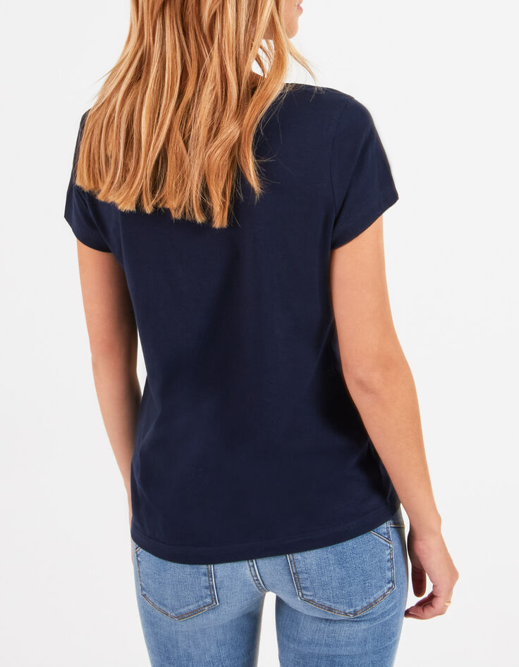 Tee-shirt navy bio message et paillettes dorées I.Code -2 Tee-shirt navy bio message et paillettes dorées I.Code -2