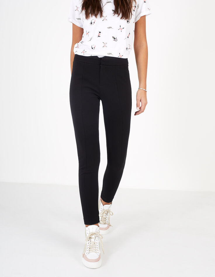 Schwarze Treggings mit Rippbündchen am Bund I.Code-1