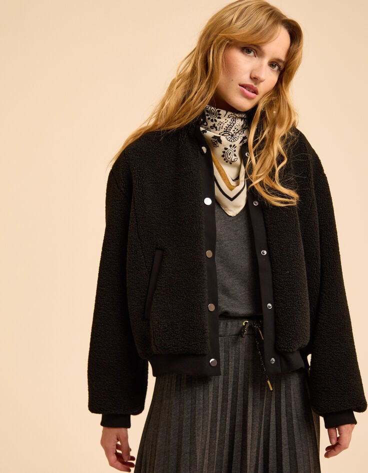 I.Code black sherpa jacket with high collar-1 I.Code black sherpa jacket with high collar-1