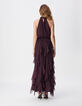 Samtiges burgunderfarbenes langes Kleid mit R&uuml;schen Damen-3