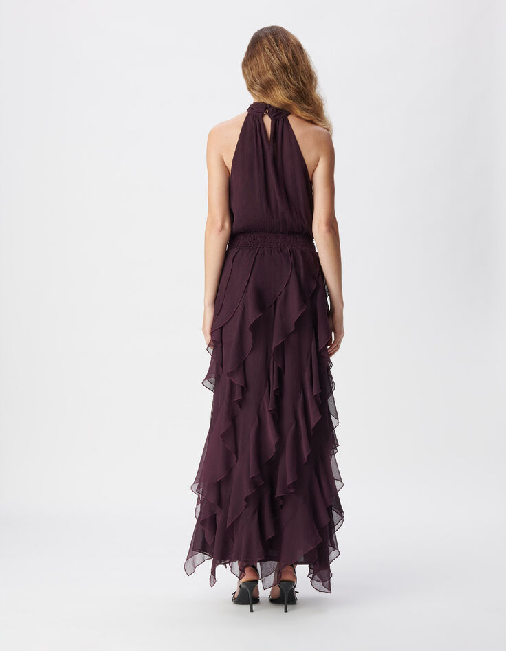 Samtiges burgunderfarbenes langes Kleid mit R&uuml;schen Damen-3