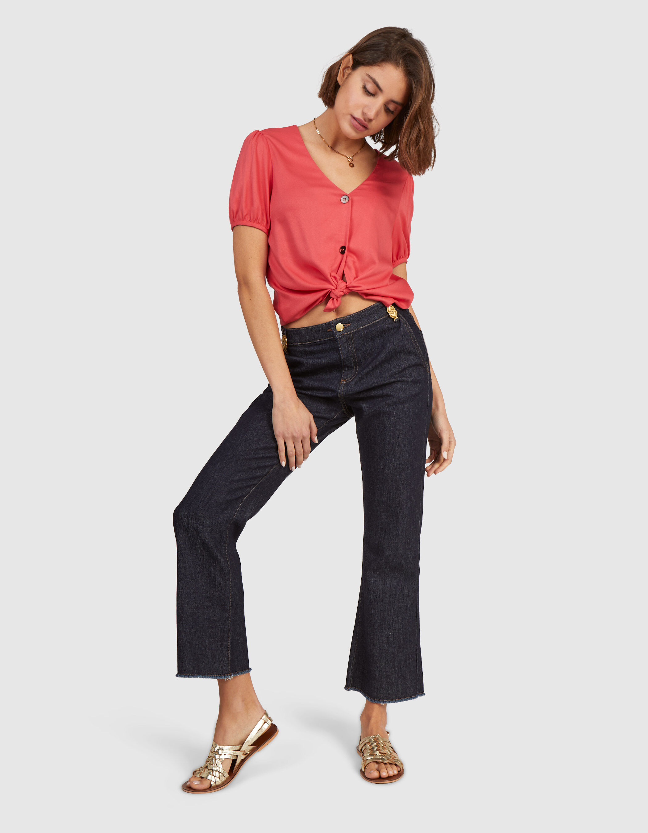 Jean flare brut avec passants m tal double c urs I.Code