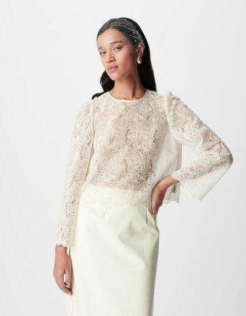 Damen kurze Bluse aus wei&szlig;er Spitze - IKKS