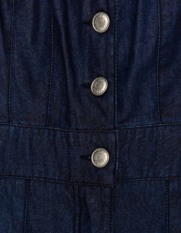 Mujer mono ancho de denim crudo sin mangas-8