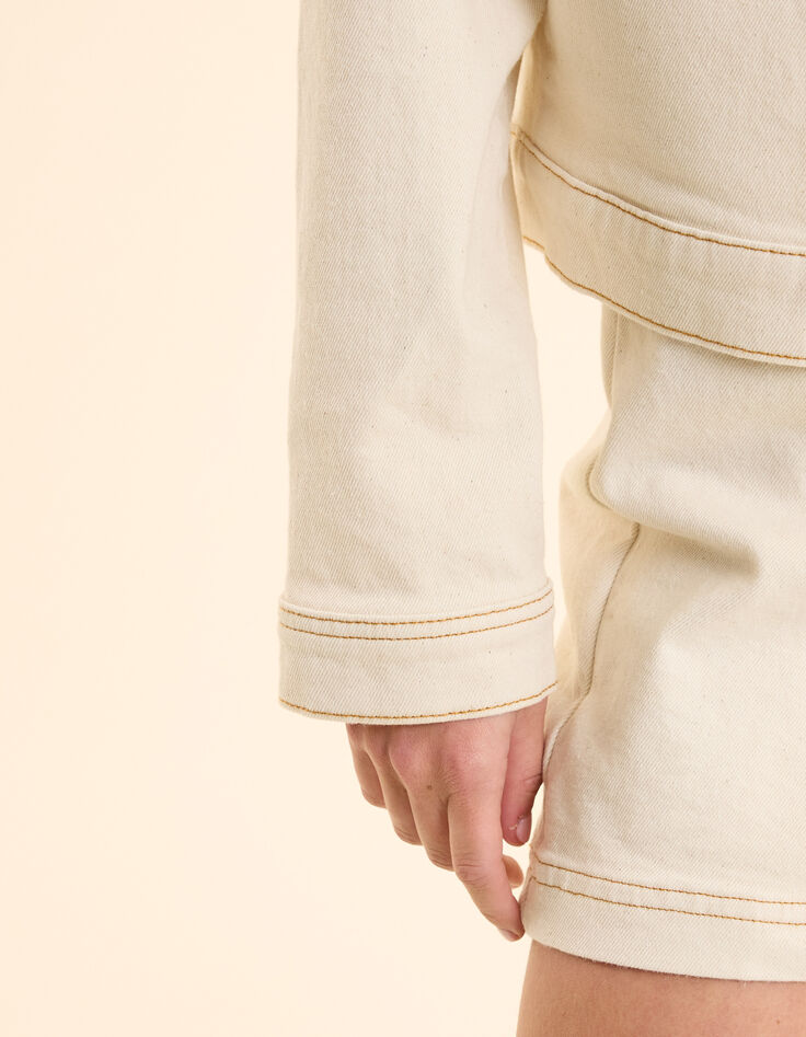Jeansjacke in Ecru mit ockerfarbenen Nähten I.Code-6