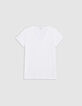 Wei&szlig;es V-Ausschnitt T-Shirt Damen mit Fischgr&auml;ten-Stickerei-5
