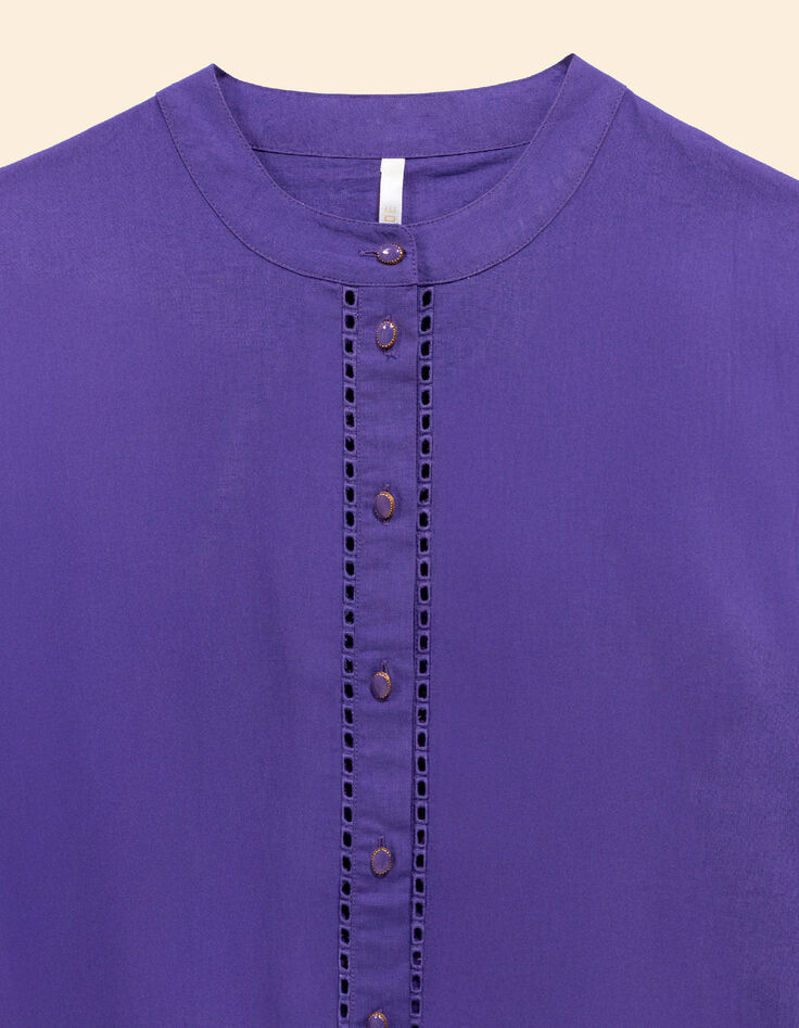 Blouse violette d&eacute;tails ajour&eacute;s Femme-2