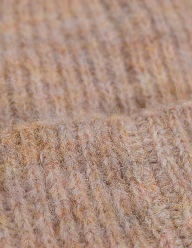 Bonnet beige tricot côtelé broderie I.Code-4