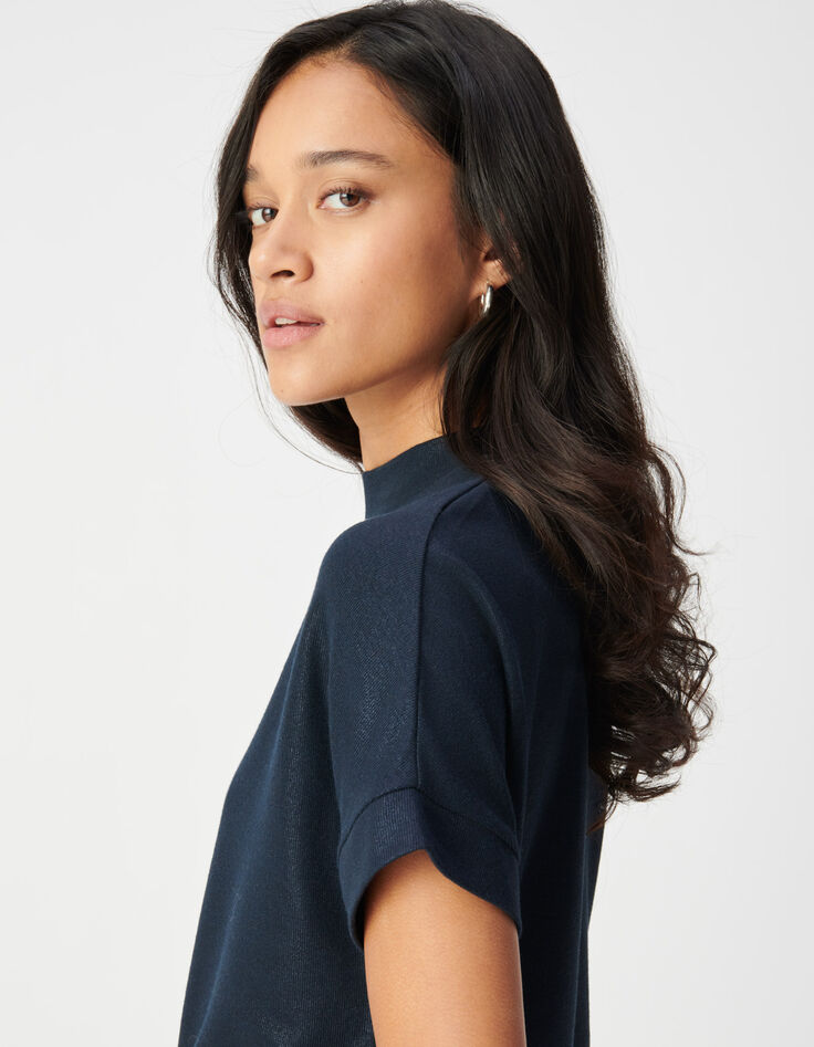 Kurzarm-T-Shirt f&uuml;r Damen mit Pailletten in Marineblau-5