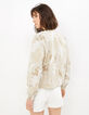 Beige baseballjack print bladeren en gouden stippen I.Code-3