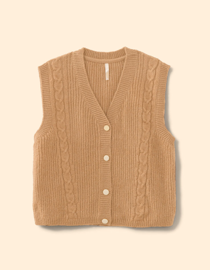 I.Code ecru cable knit sleeveless cardigan-7