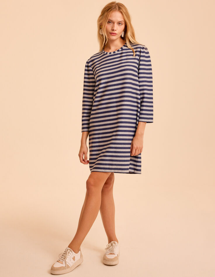 Robe marine rayures grises lurex I.Code-3 Robe marine rayures grises lurex I.Code-3