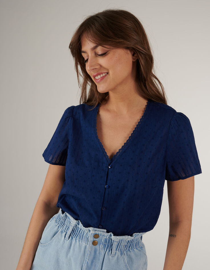 I.Code indigo striped jacquard blouse-2
