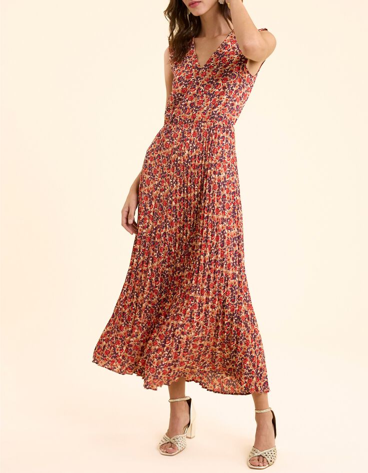 Vestido largo rojo plisado floral I.Code-2