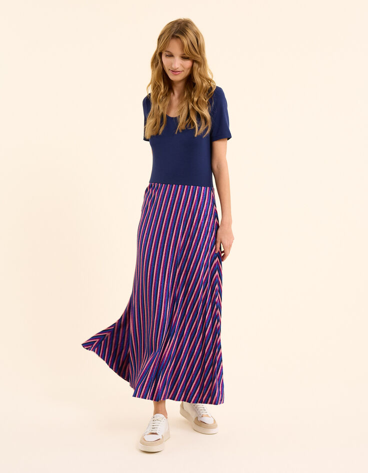 Robe longue bi-matière plissée rayures lurex I.Code-4