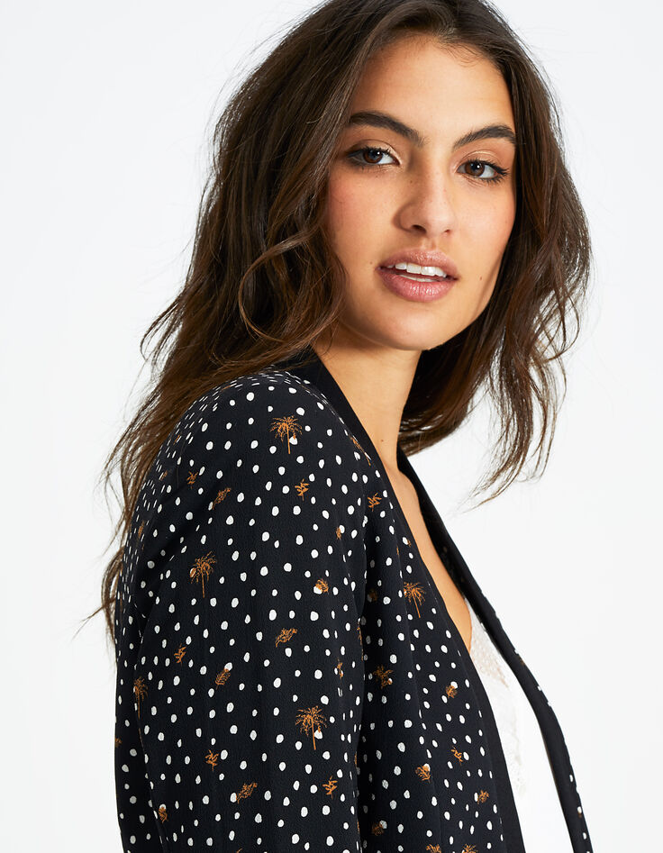 Zwarte blazer print stippen en palmen I.Code-5