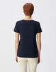 Marine T-Shirt Damen V-Ausschnitt mit Fischgr&auml;ten-Stickerei-2